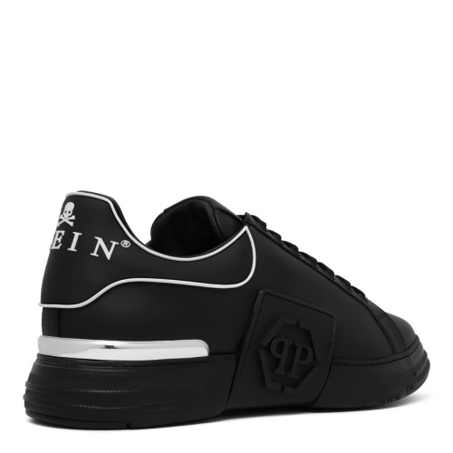 Philipp Plein Black Leather Sneakers with Logo Detail.