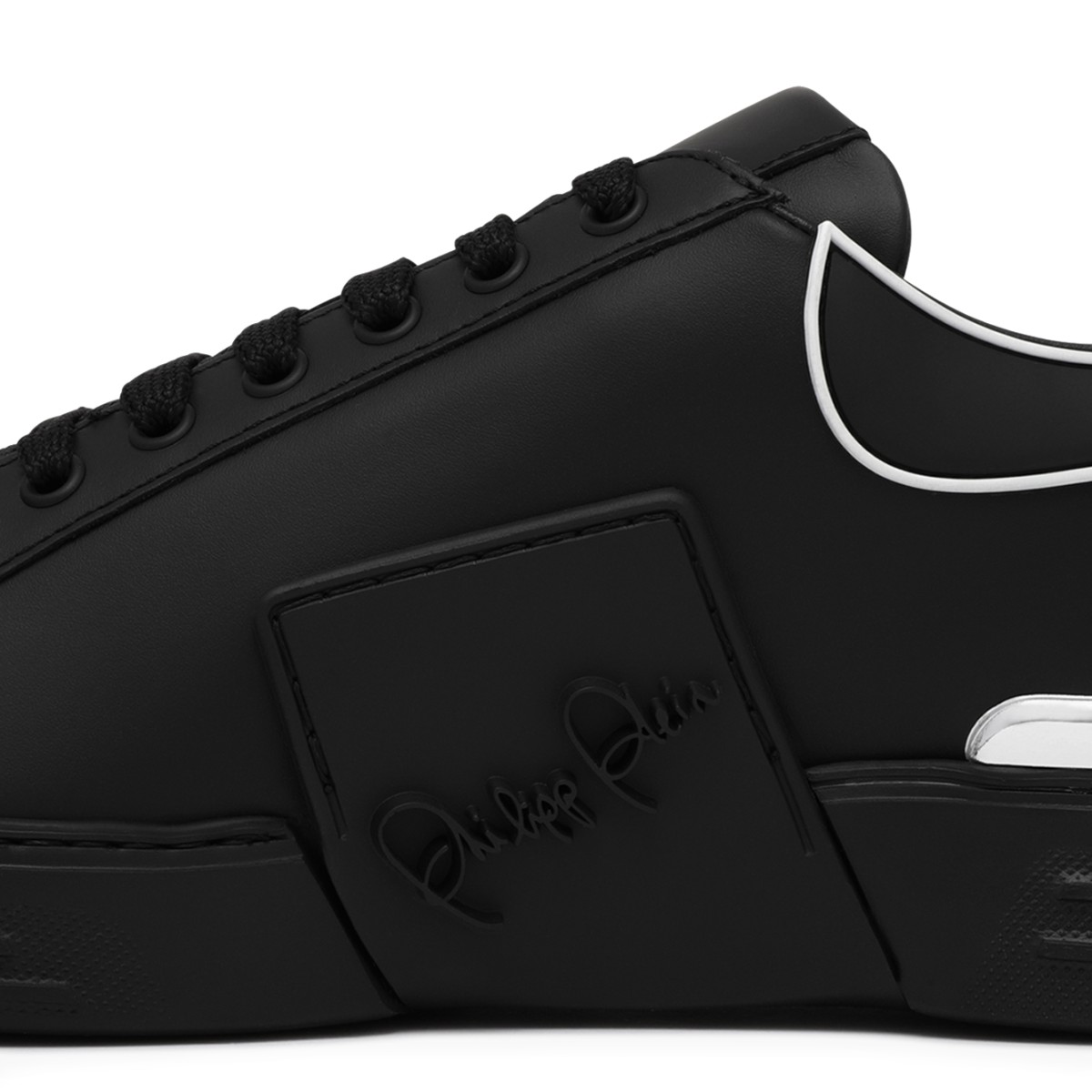 Philipp Plein Black Leather Sneakers with Logo Detail.
