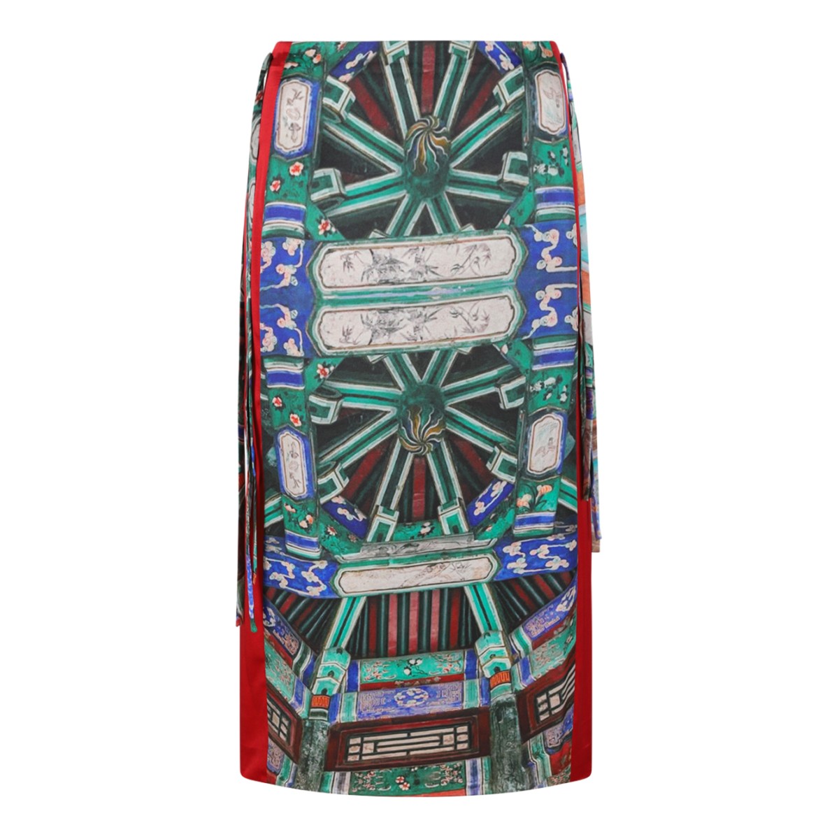 Hui Milano Multicolor Printed Midi Skirt with Contrast Side Panels.