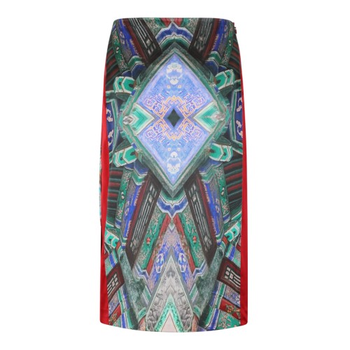 Hui Milano Multicolor Printed Midi Skirt with Contrast Side Panels.