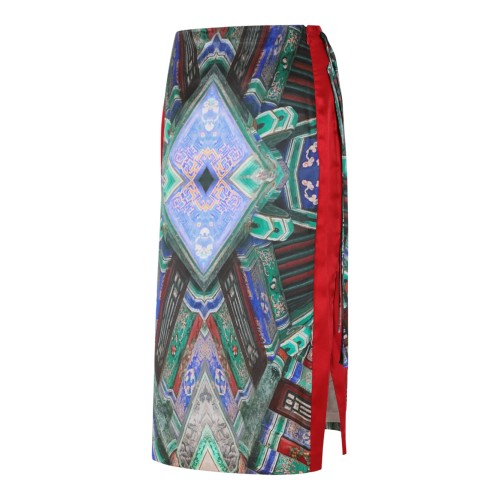 Hui Milano Multicolor Printed Midi Skirt with Contrast Side Panels.