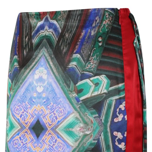 Hui Milano Multicolor Printed Midi Skirt with Contrast Side Panels.