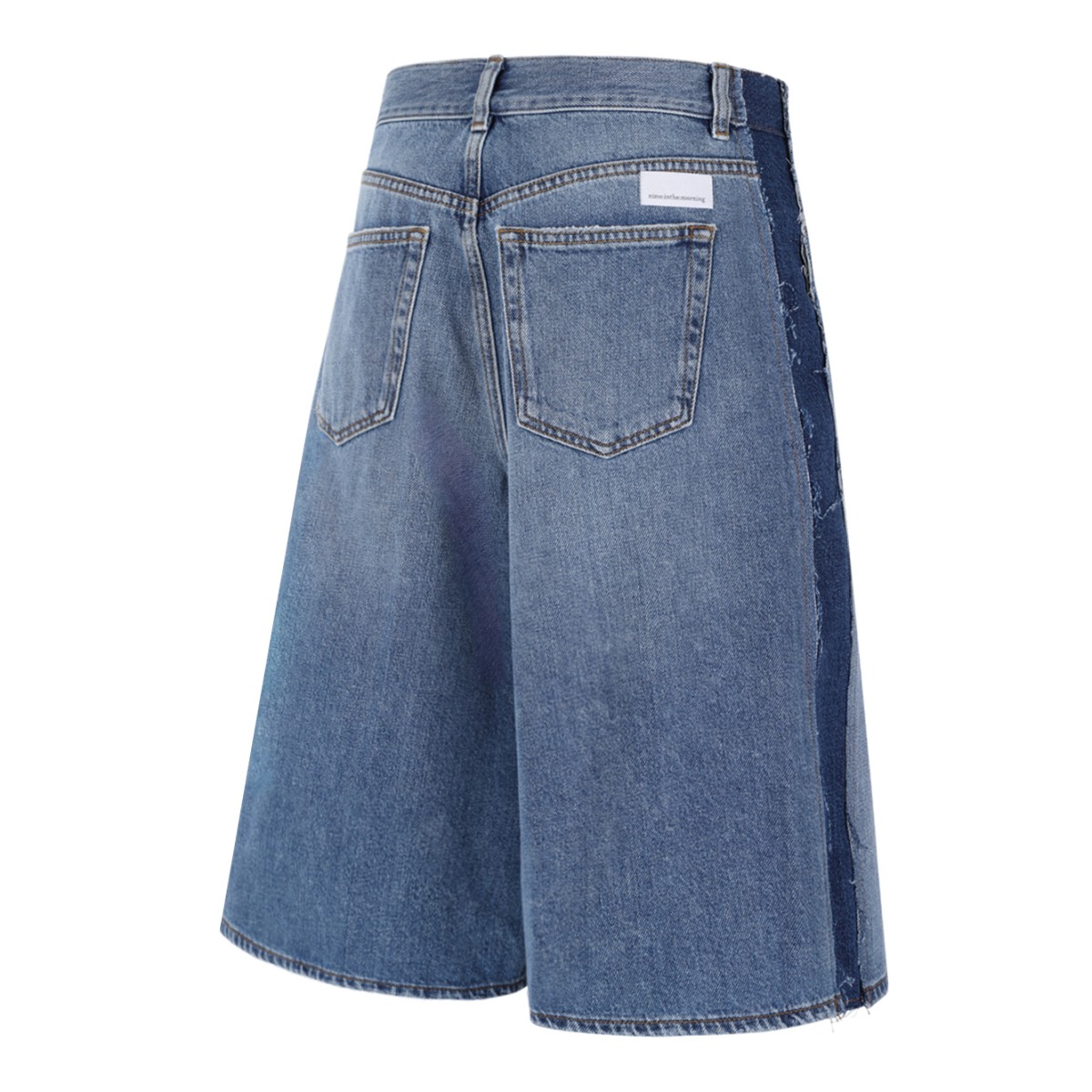 Nine In The Morning Blue Denim Wide-Leg Bermuda Shorts.