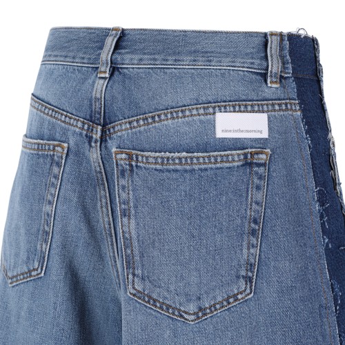 Nine In The Morning Blue Denim Wide-Leg Bermuda Shorts.