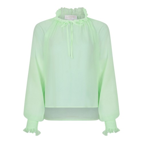 Genny Light Green High-Neck Blouse with Drawstring Detail.