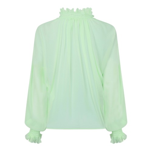 Genny Light Green High-Neck Blouse with Drawstring Detail. 2
