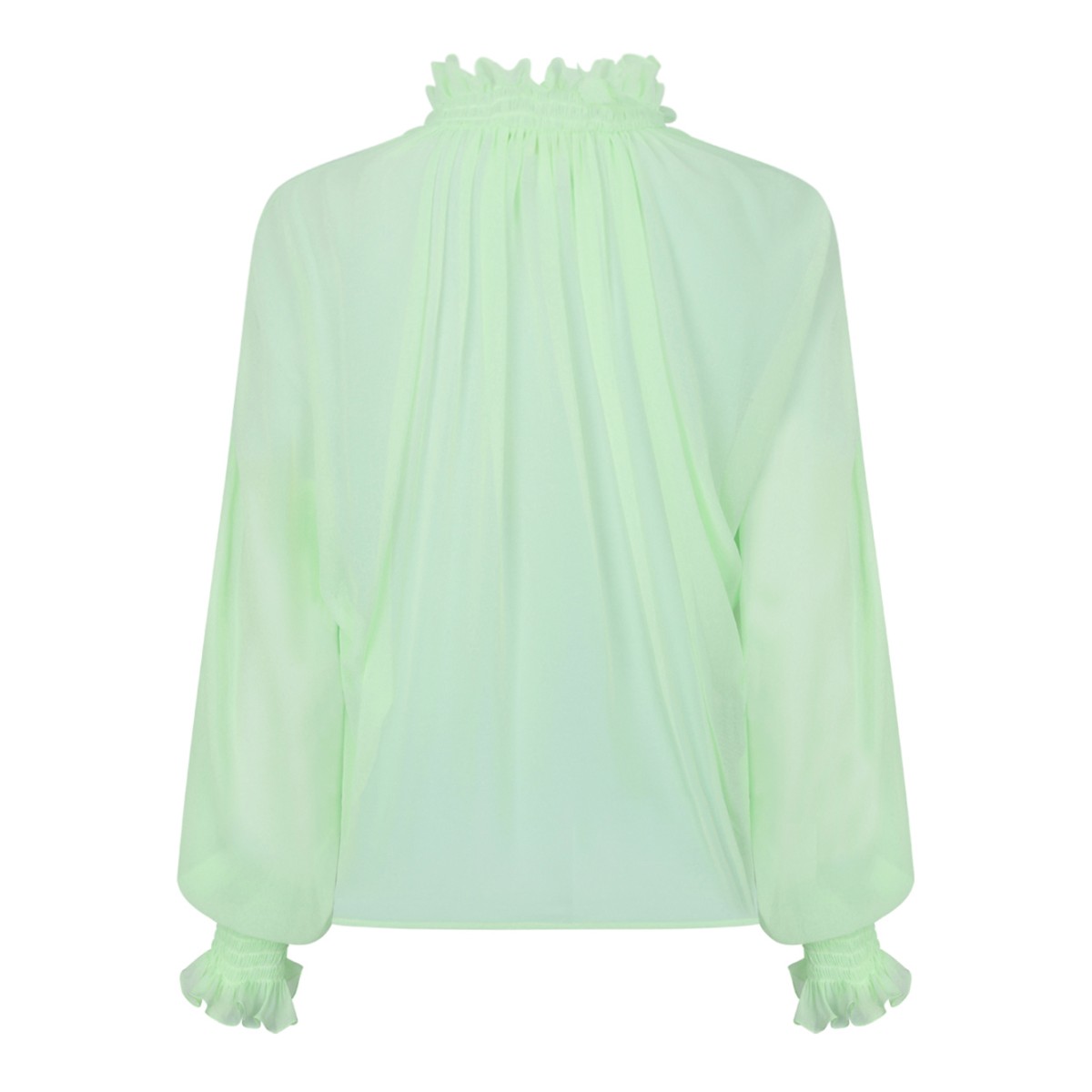 Genny Light Green High-Neck Blouse with Drawstring Detail.
