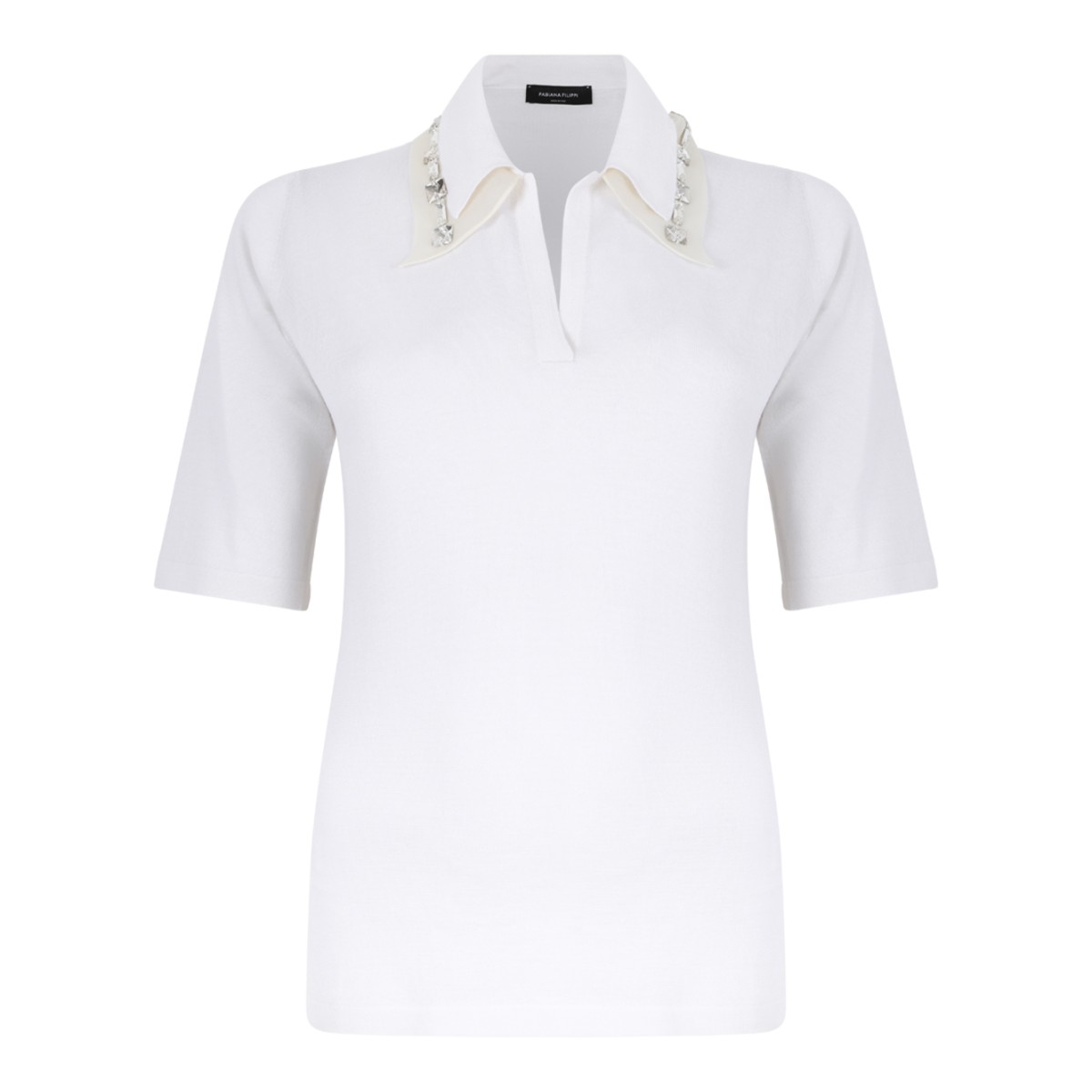 Fabiana Filippi White Polo Shirt with Embellished Collar.