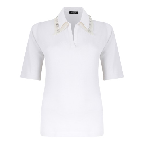 Fabiana Filippi White Polo Shirt with Embellished Collar.