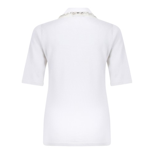 Fabiana Filippi White Polo Shirt with Embellished Collar.