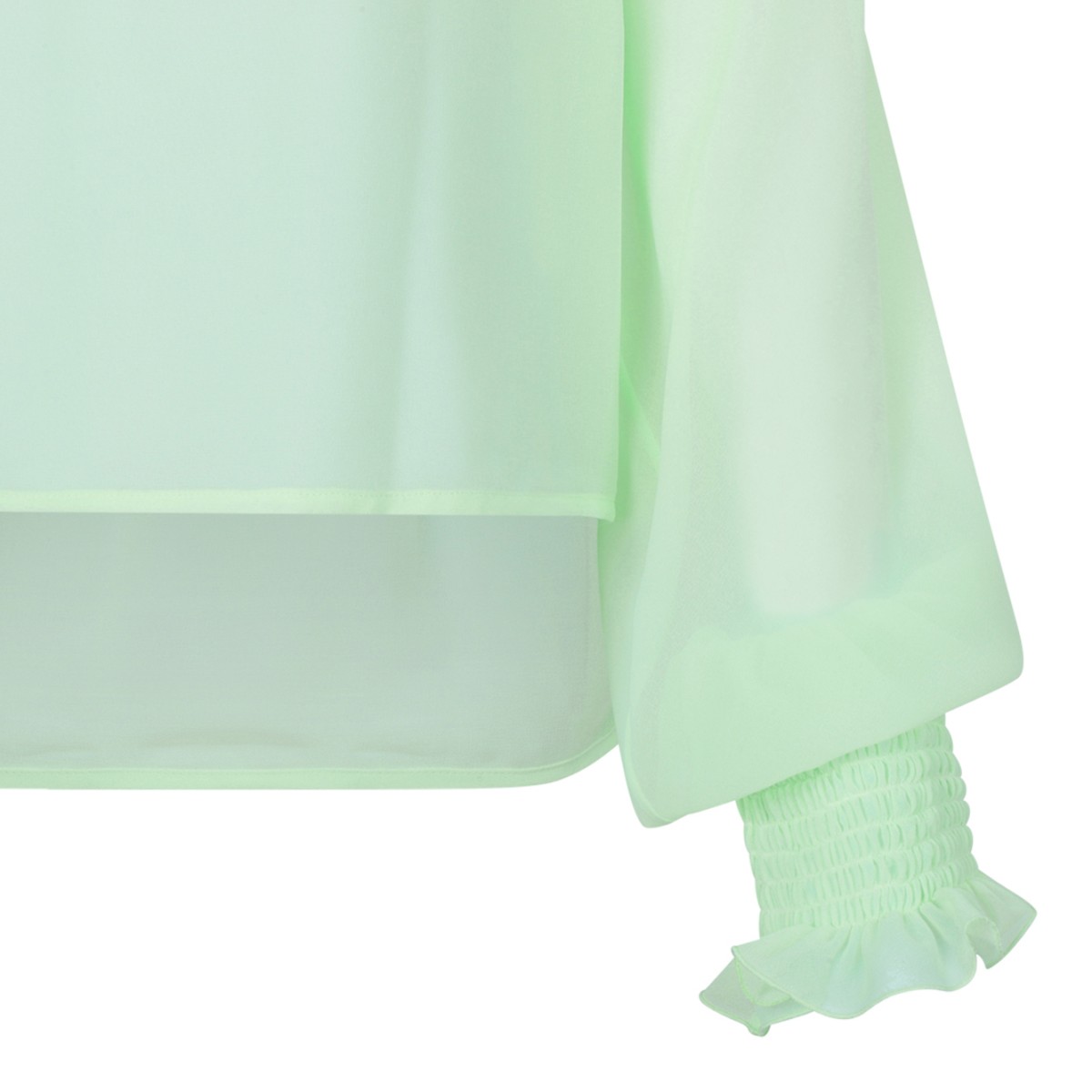 Genny Light Green High-Neck Blouse with Drawstring Detail.