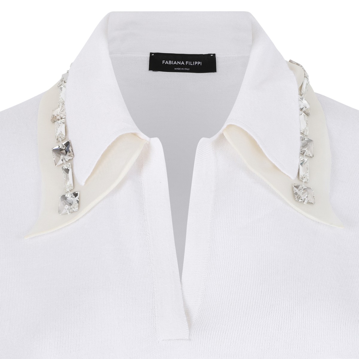 Fabiana Filippi White Polo Shirt with Embellished Collar.