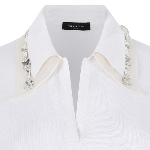 Fabiana Filippi White Polo Shirt with Embellished Collar.