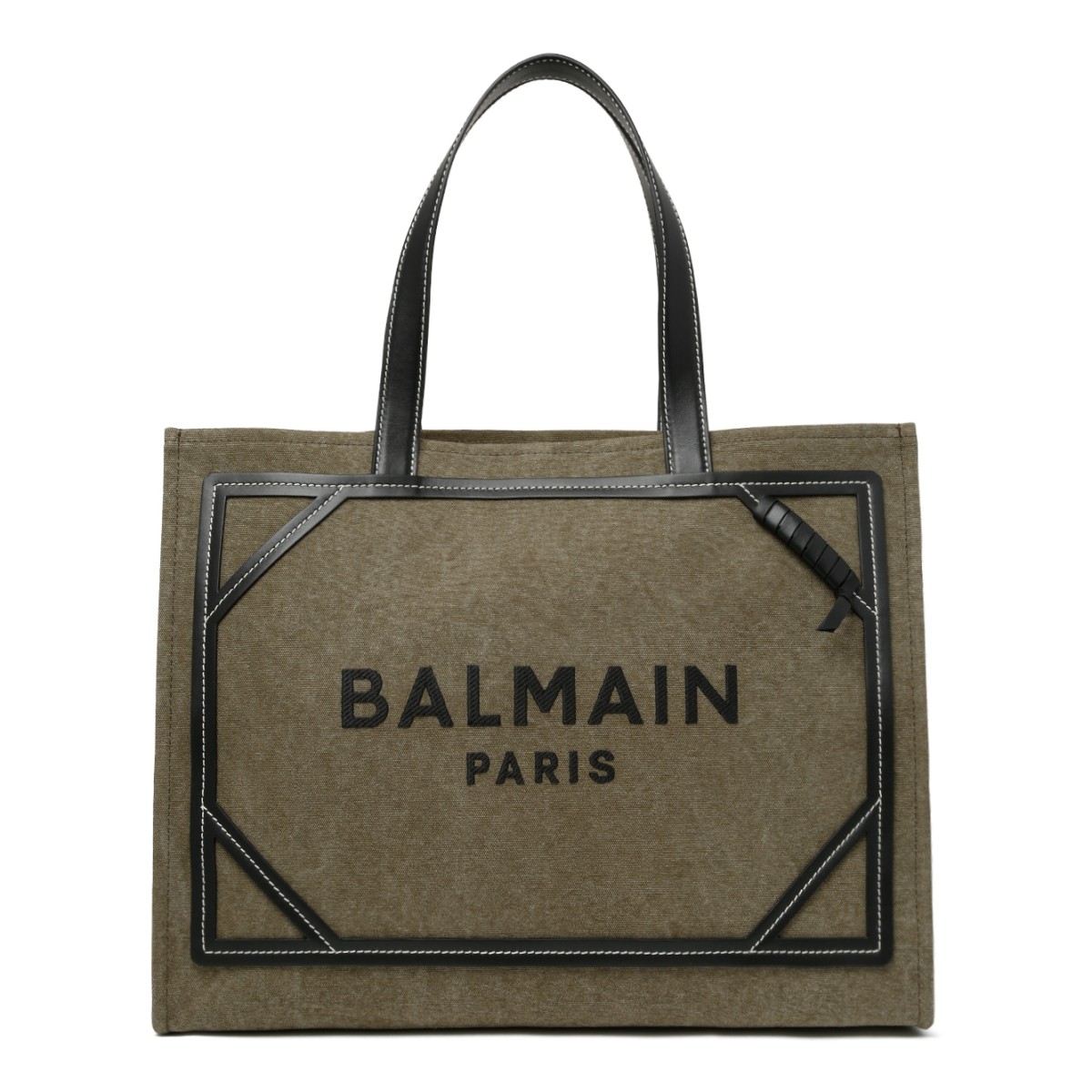 Balmain Khaki Canvas Logo Tote Bag.  