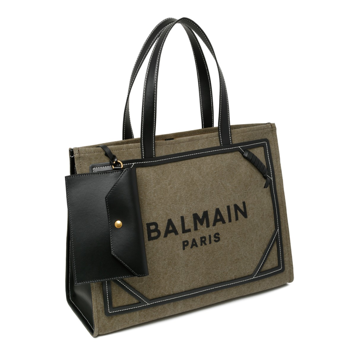 Balmain Khaki Canvas Logo Tote Bag.  
