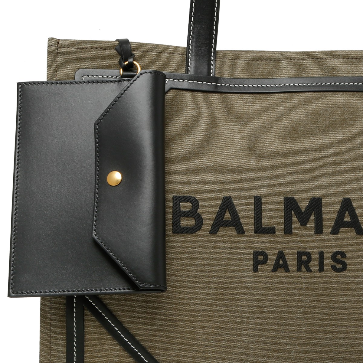 Balmain Khaki Canvas Logo Tote Bag.  