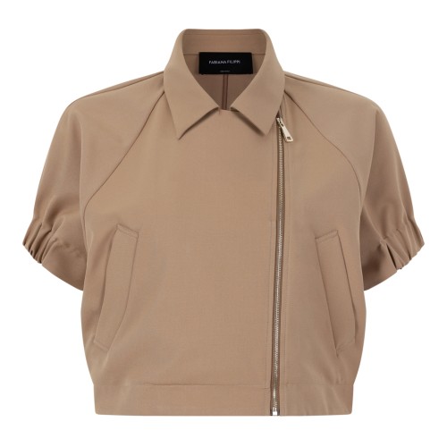 Fabiana Filippi Beige Cropped Zip-Up Jacket.  