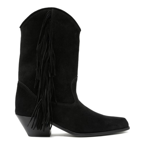 Vic Mati Black Suede Fringe Ankle Boots.