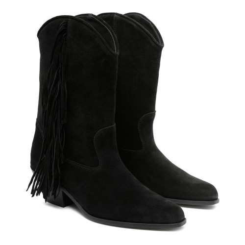 Vic Mati Black Suede Fringe Ankle Boots. 2