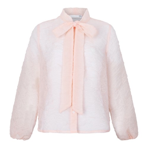 Douuod Pink Textured Blouse with Bow Detail.