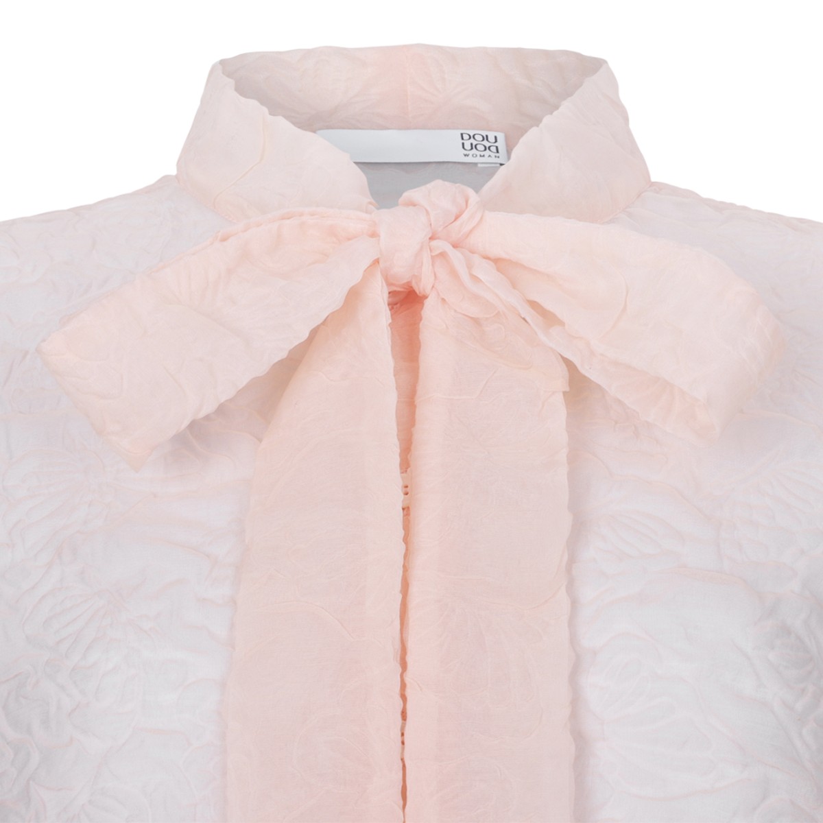 Douuod Pink Textured Blouse with Bow Detail.