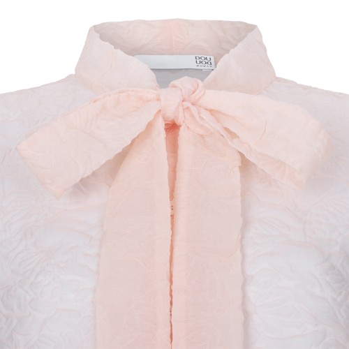 Douuod Pink Textured Blouse with Bow Detail.