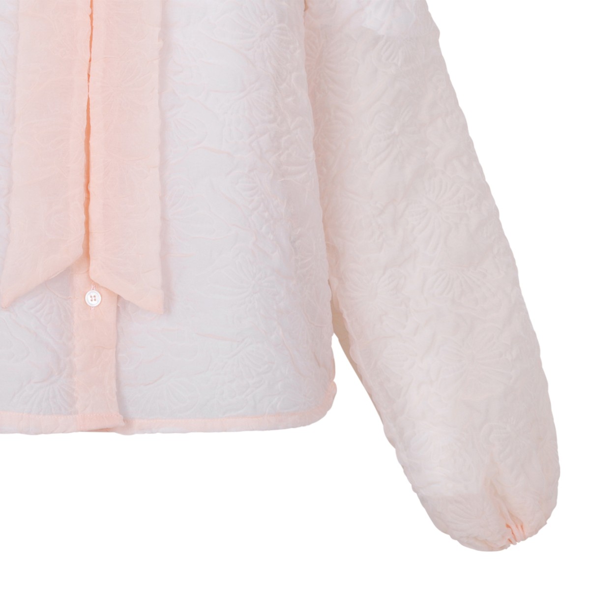 Douuod Pink Textured Blouse with Bow Detail.