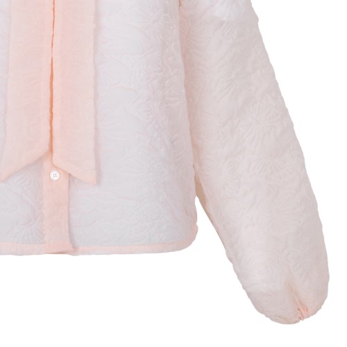 Douuod Pink Textured Blouse with Bow Detail.