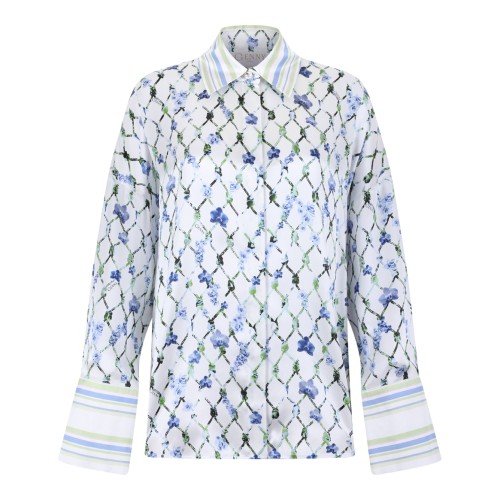 Genny White Floral Printed Silk Shirt.