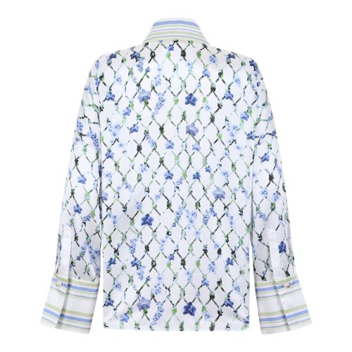 Genny White Floral Printed Silk Shirt. 2