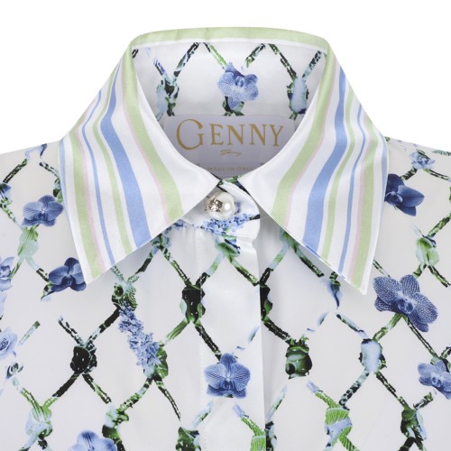 Genny White Floral Printed Silk Shirt.