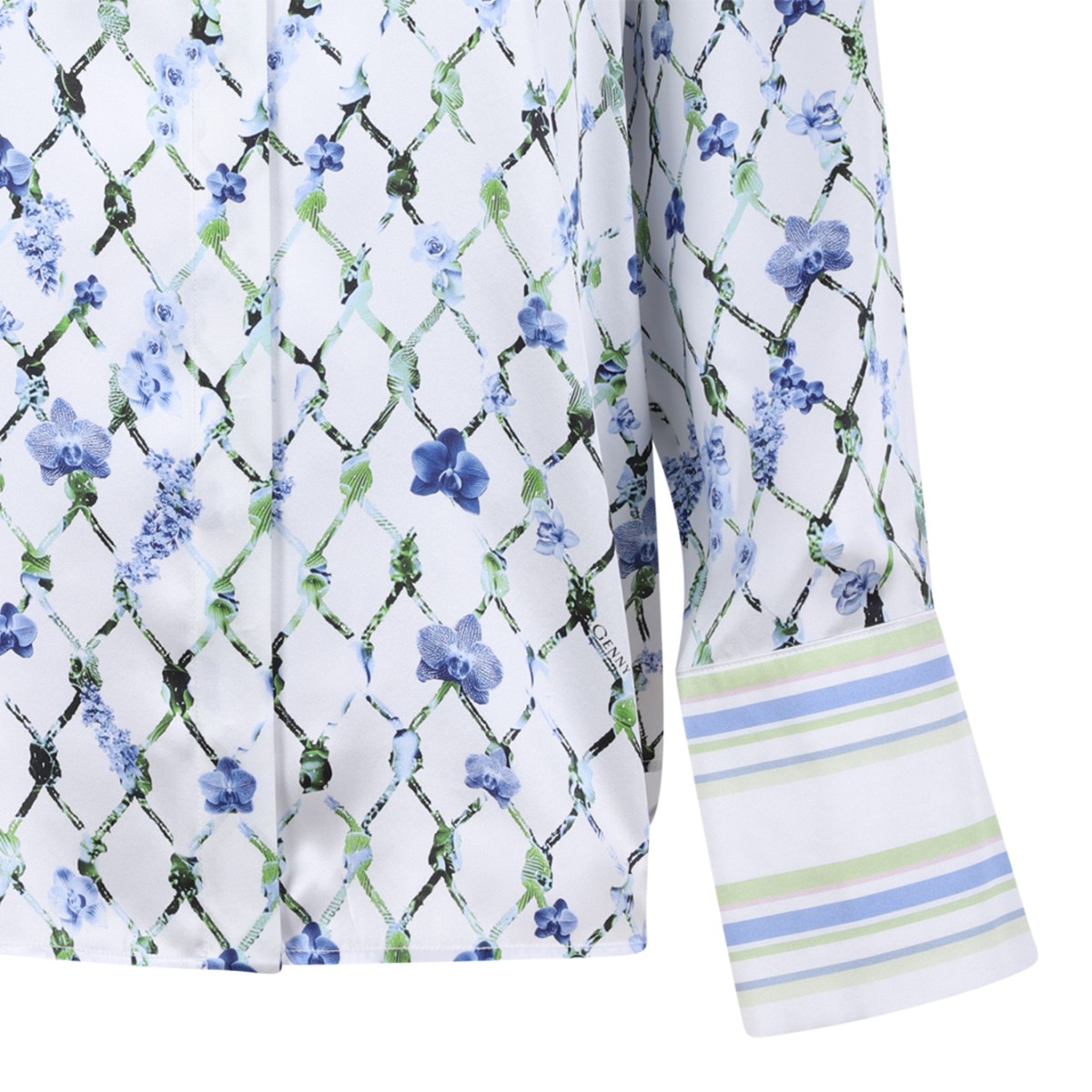 Genny White Floral Printed Silk Shirt.