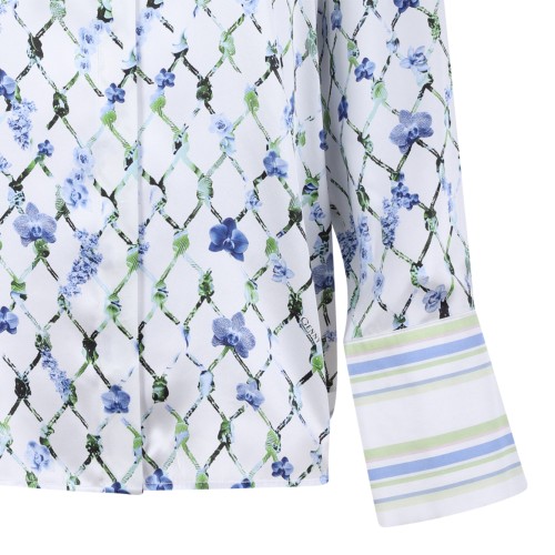 Genny White Floral Printed Silk Shirt.