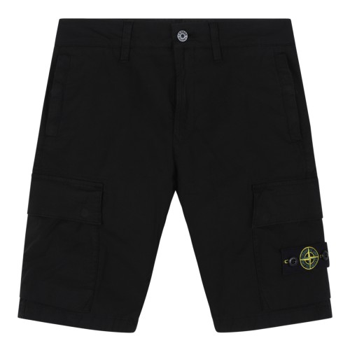 Stone Island Black Cotton Cargo Bermuda Shorts.