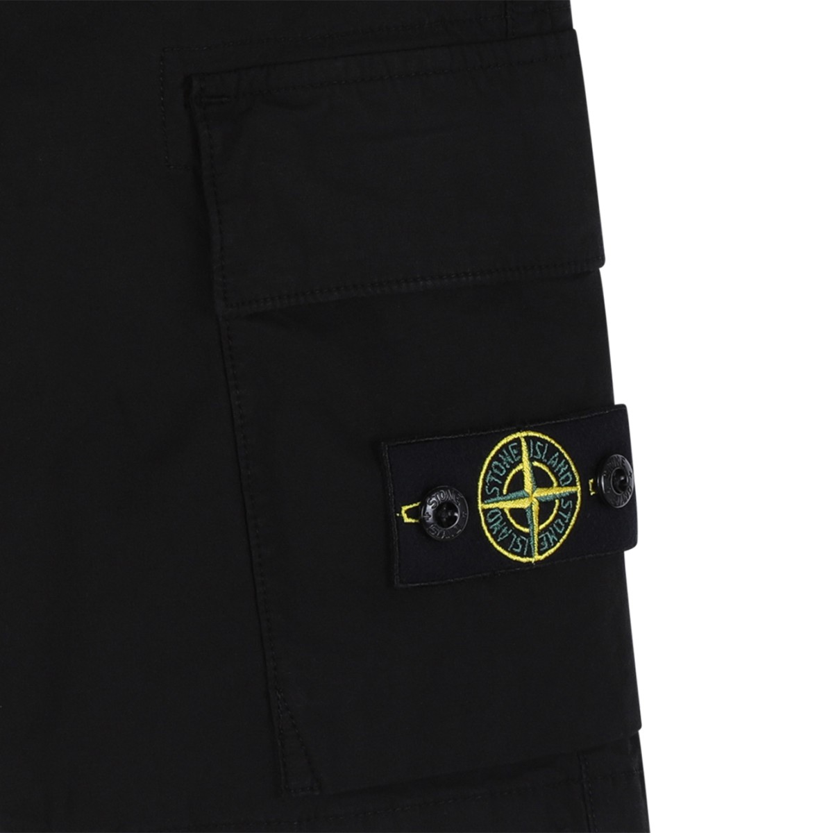 Stone Island Black Cotton Cargo Bermuda Shorts.