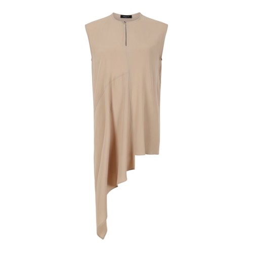 Fabiana Filippi Beige Asymmetric Sleeveless Top. 