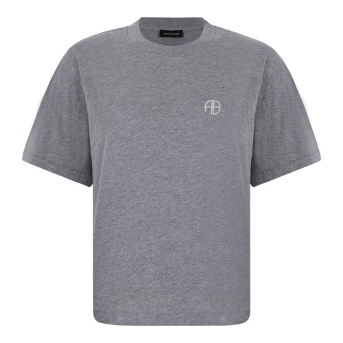 Anine Bing Grey Cotton Logo T-Shirt.
