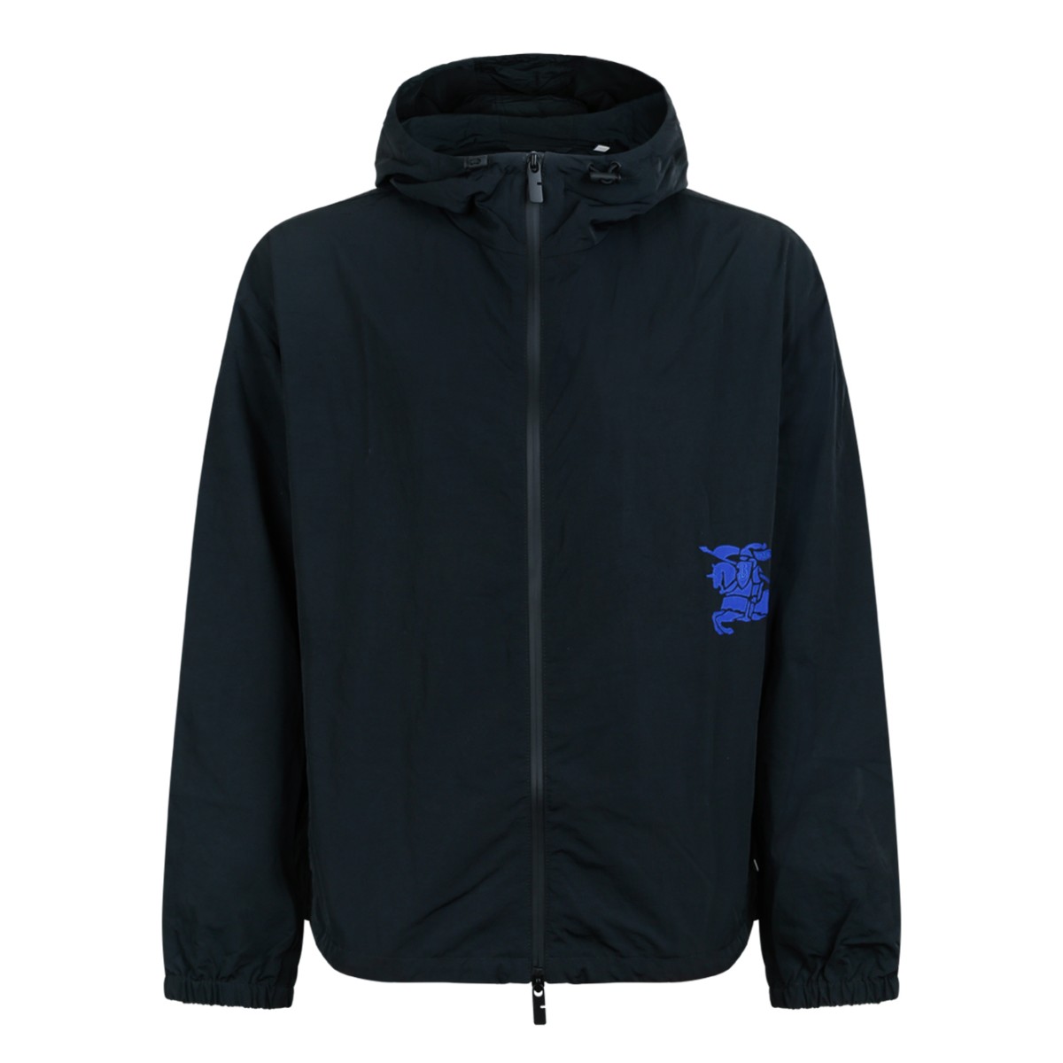 Burberry Navy Hooded Lightweight Jacket with Embroidered Motif. 