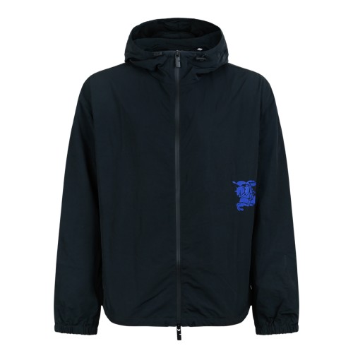 Burberry Navy Hooded Lightweight Jacket with Embroidered Motif. 