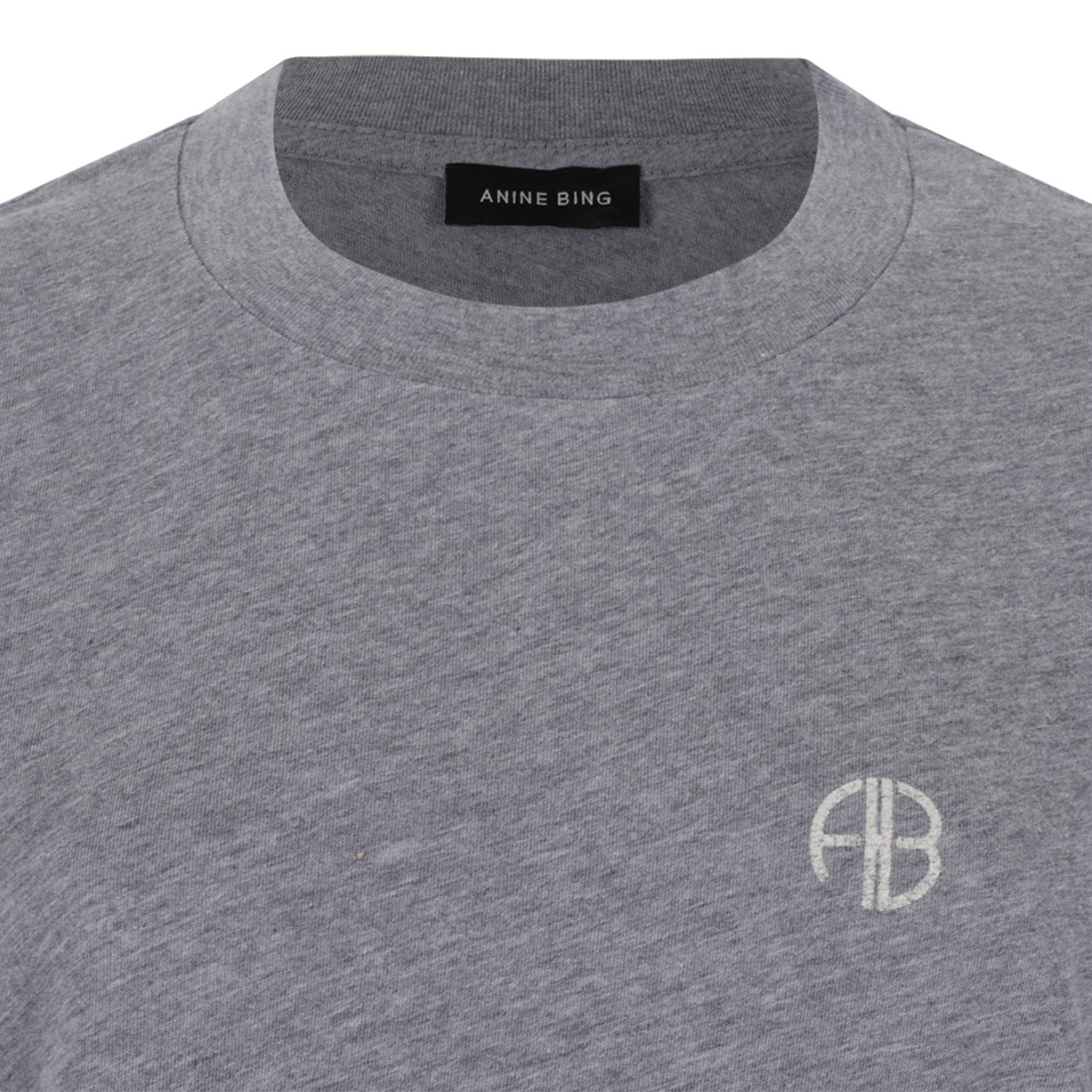 Anine Bing Grey Cotton Logo T-Shirt.