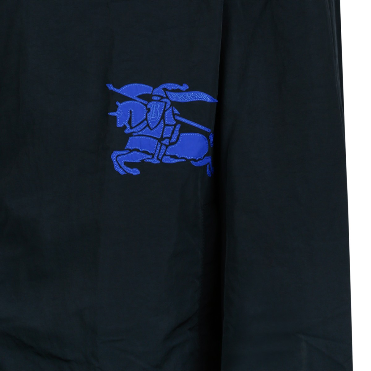 Burberry Navy Hooded Lightweight Jacket with Embroidered Motif. 