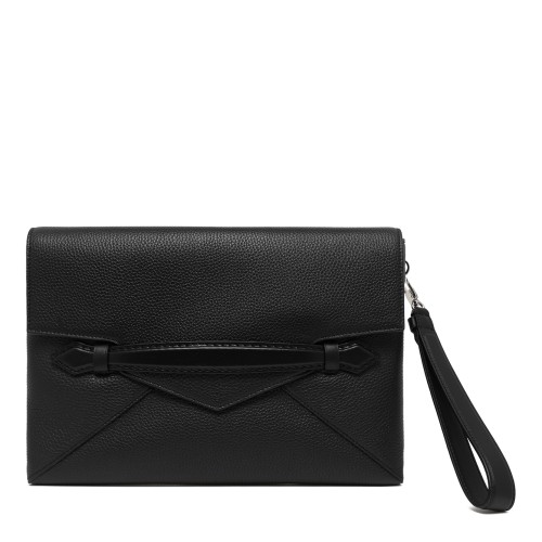 Montblanc Black Leather Envelope Clutch with Wrist Strap.
