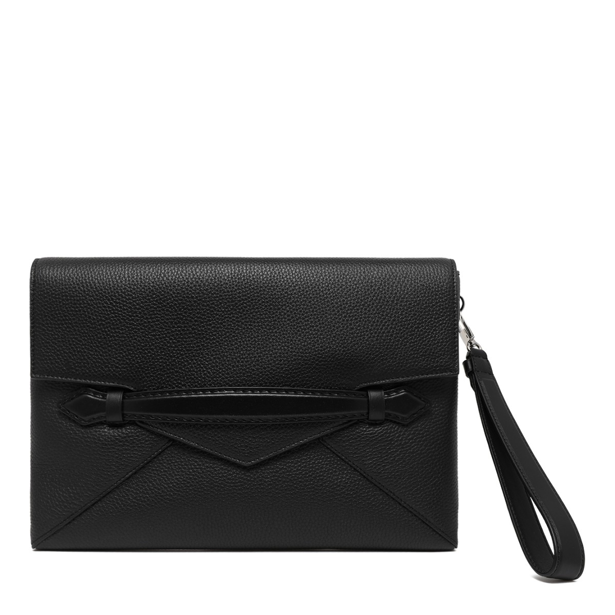 Montblanc Black Leather Envelope Clutch with Wrist Strap.