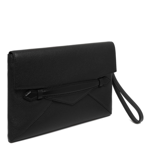 Montblanc Black Leather Envelope Clutch with Wrist Strap.