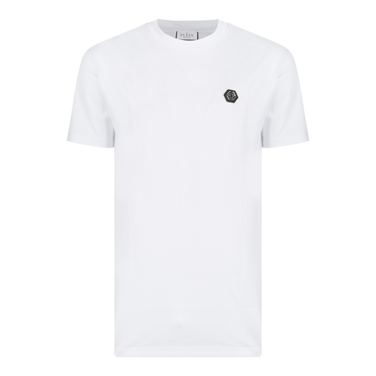 Philipp Plein White Cotton T-Shirt with Logo Patch.