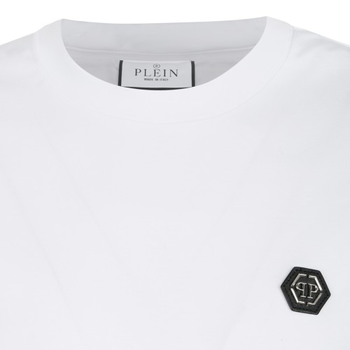 Philipp Plein White Cotton T-Shirt with Logo Patch.