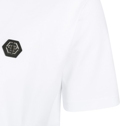 Philipp Plein White Cotton T-Shirt with Logo Patch.