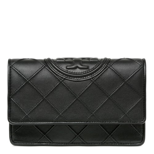 Tory Burch Black Quilted Leather Chain Wallet Bag.  