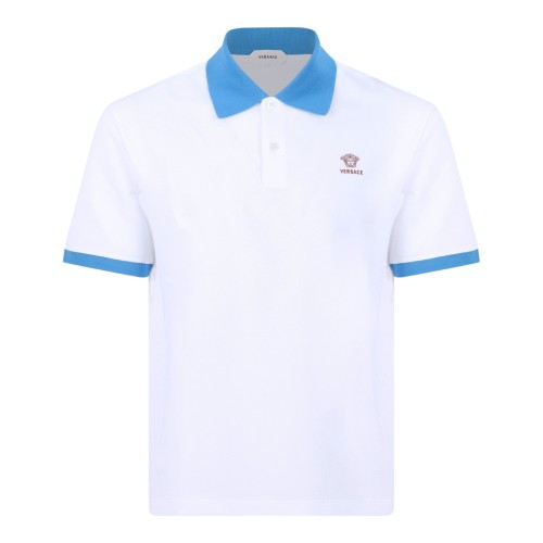 Versace White Cotton Polo Shirt with Contrast Collar.