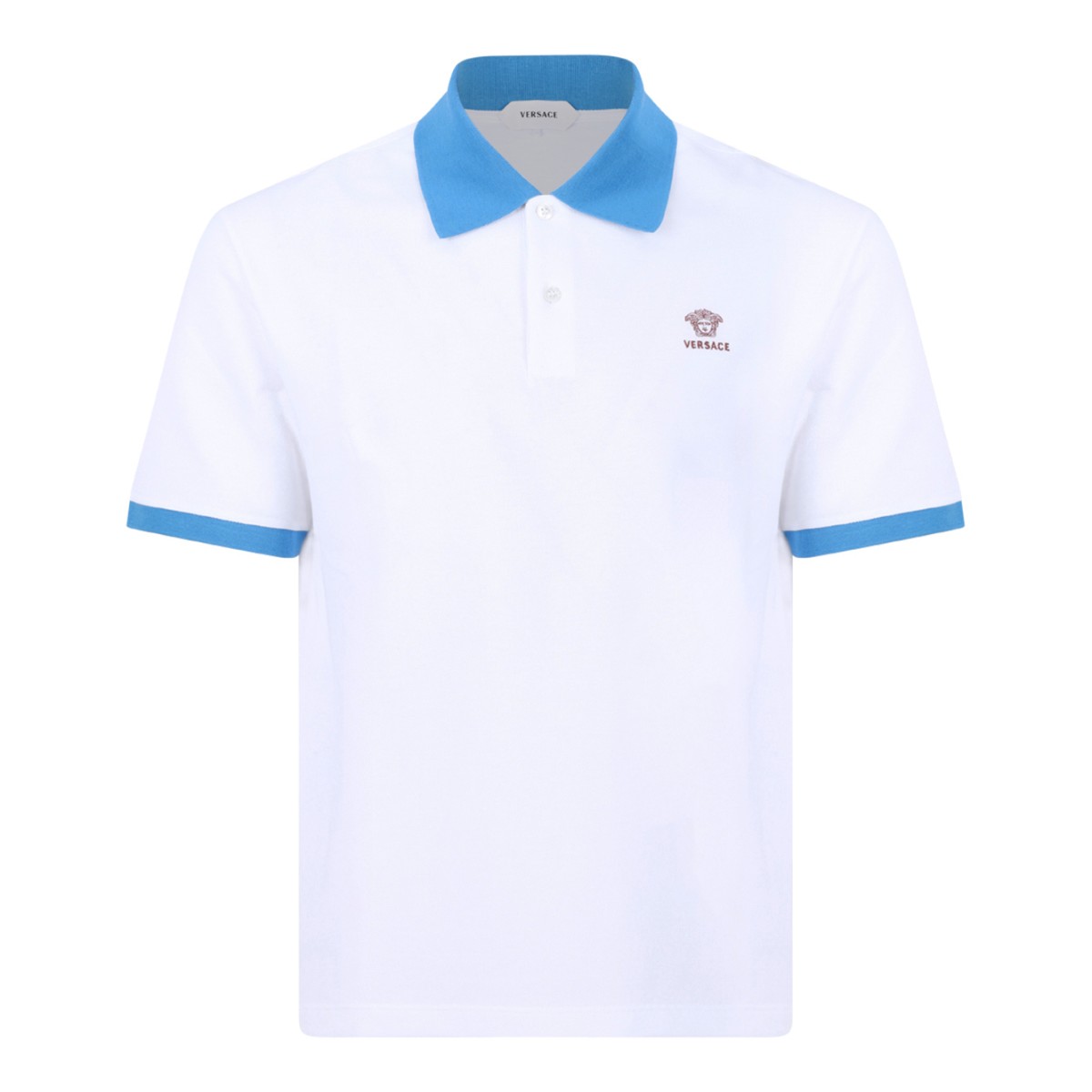 Versace White Cotton Polo Shirt with Contrast Collar.